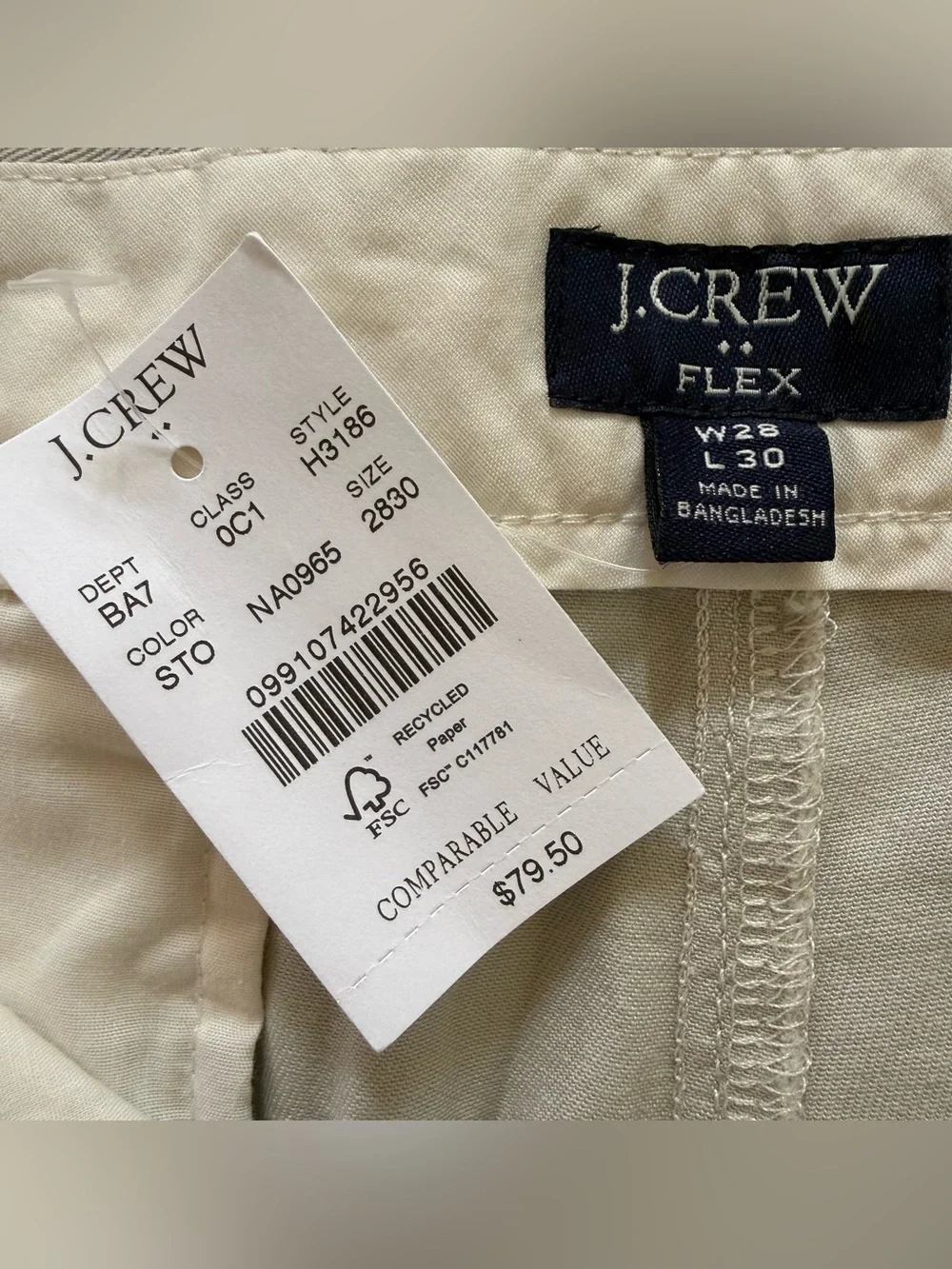 J.Crew Chino Pants Mens 28x30 Gray Flex Straight Fit H3186 NWT